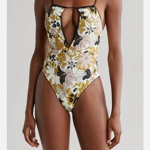 Maaji Gold and Black One Piece Swimsuit Plunging V-Neck
